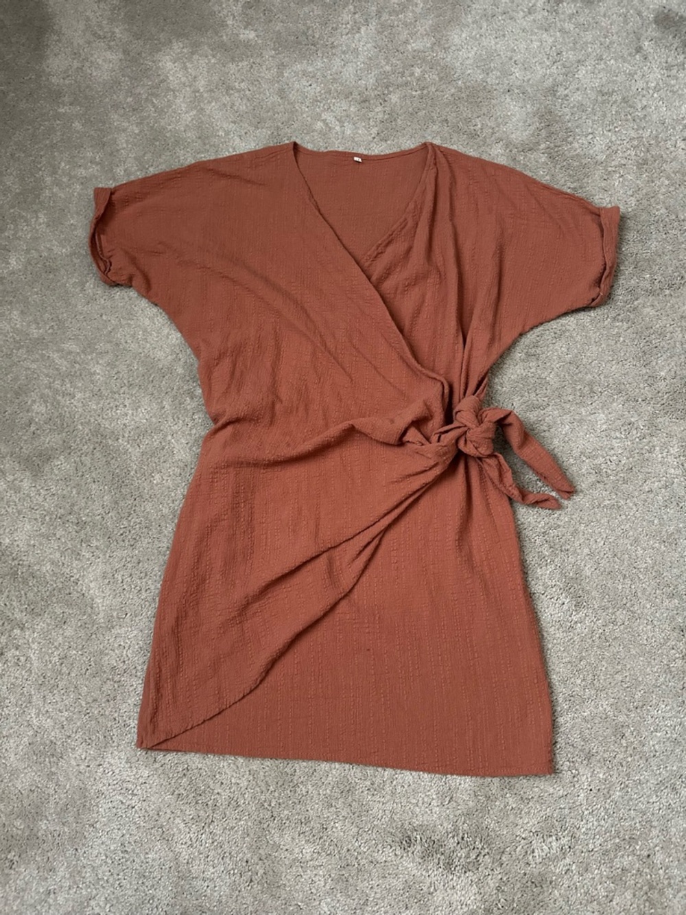 Rust Wrap-Style Tie Waist Dress